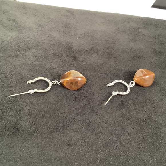 Vintage Brown Smoky Quartz Silvertone Dangle Earrings - Picture 3 of 8